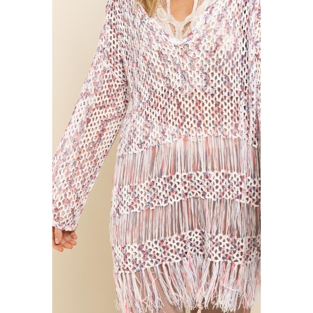 POL Open Knit Lightweight Tunic Sweater with Fringe - Picture 5 of 7